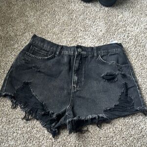 SHEIN Black Distressed Jean Shorts with Frayed Hem